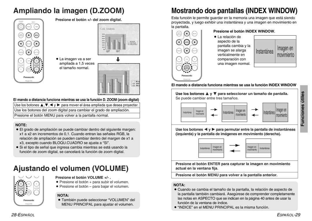 Panasonic PT-LC56U, PT-LC76U manual Ampliando la imagen D.ZOOM, Ajustando el volumen Volume 