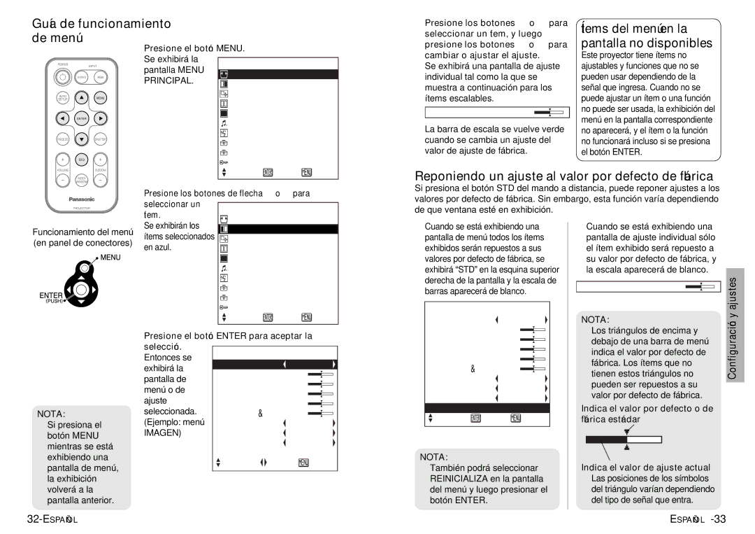 Panasonic PT-LC56U, PT-LC76U manual Reponiendo un ajuste al valor por defecto de fábrica, Ajustes, # Presione el botón Menu 