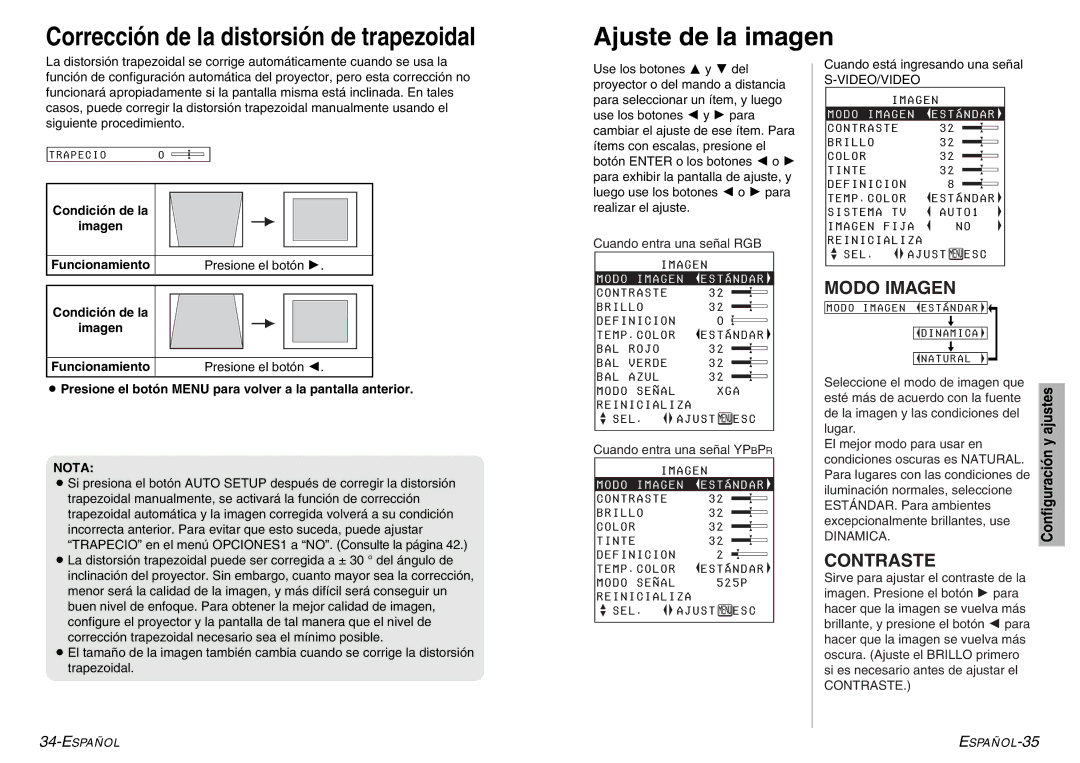 Panasonic PT-LC76U, PT-LC56U manual Ajuste de la imagen, Modo Imagen, Contraste, Dinamica 