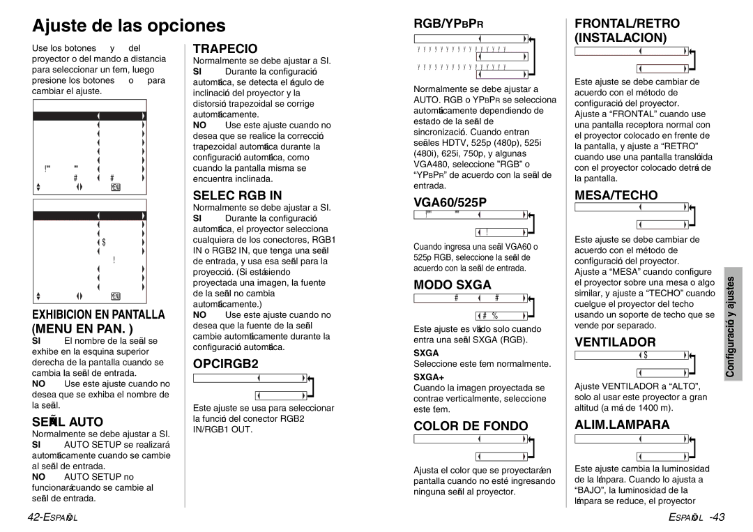 Panasonic PT-LC76U, PT-LC56U manual Ajuste de las opciones 