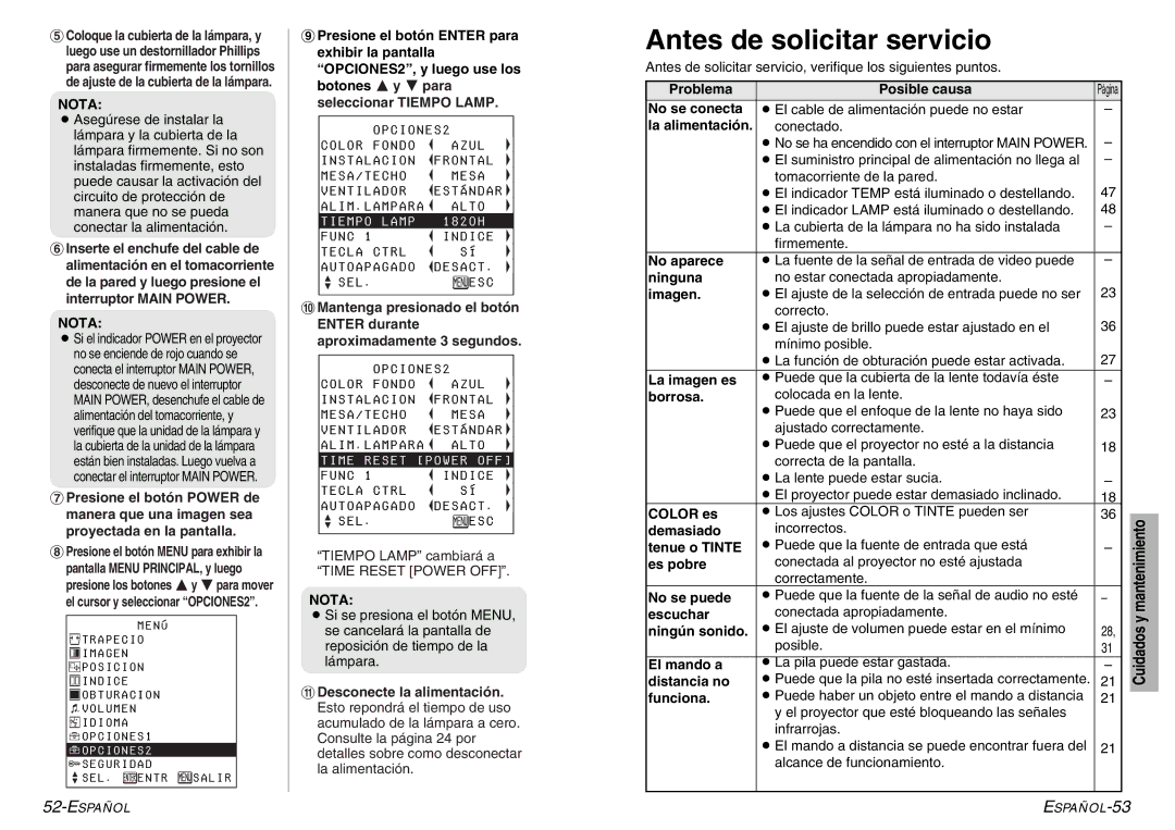 Panasonic PT-LC56U, PT-LC76U manual Antes de solicitar servicio 