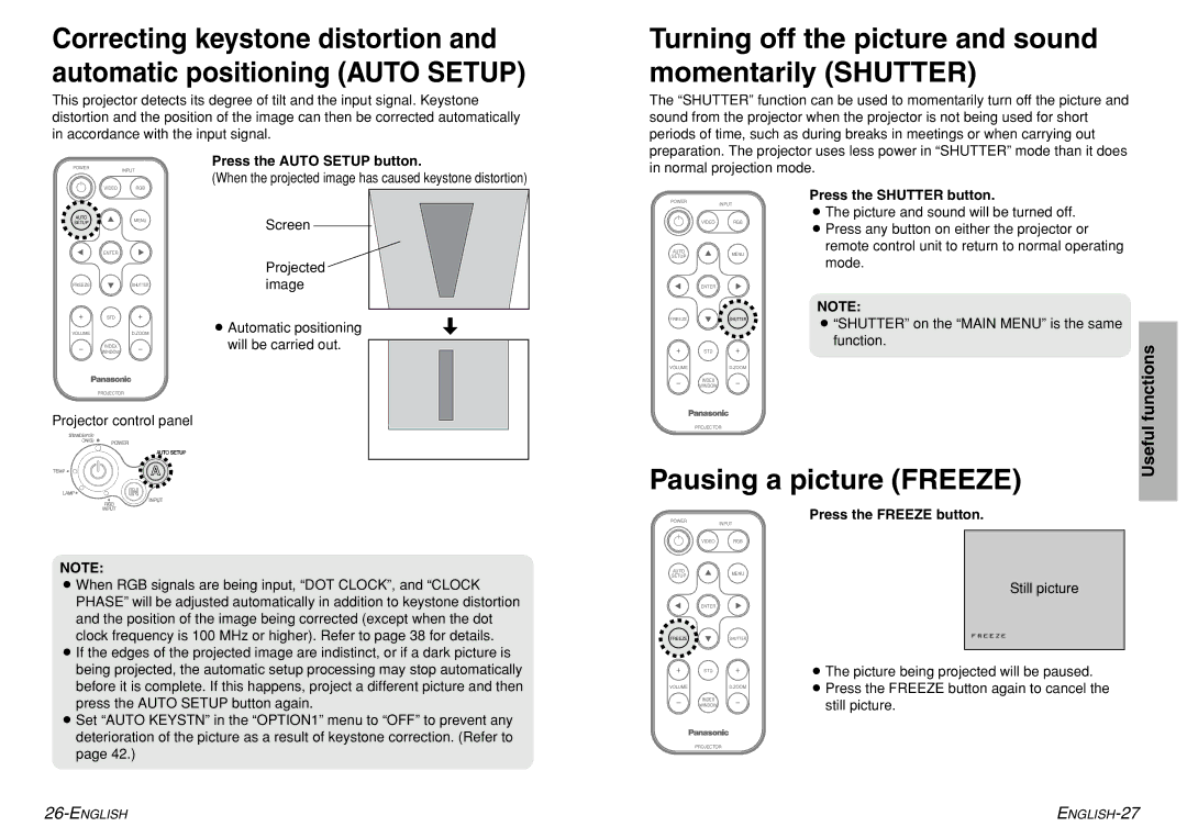 Panasonic PT-LM1U Turning off the picture and sound momentarily Shutter, Pausing a picture Freeze, Press the Freeze button 