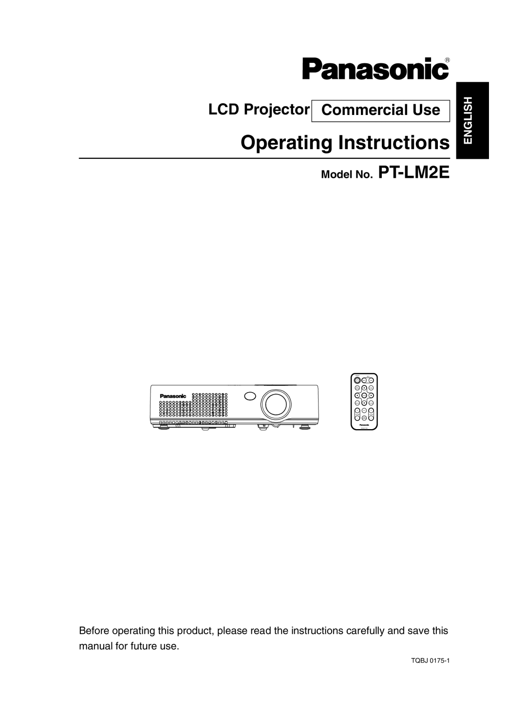 Panasonic manual LCD Projector Commercial Use, Model No. PT-LM2E 