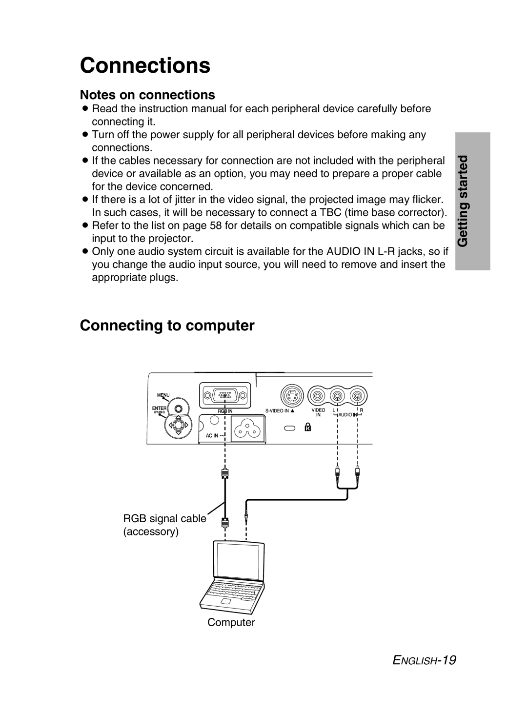 Panasonic PT-LM2E manual Connections, Connecting to computer 