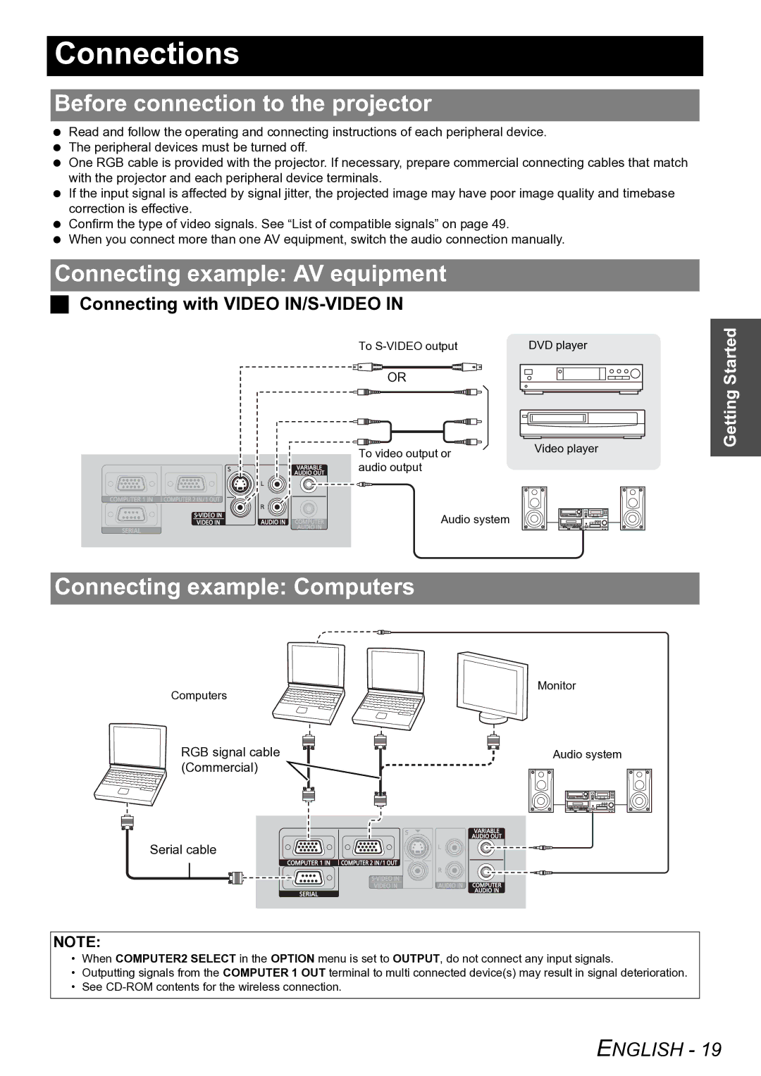 Panasonic PT-LW80NTE manual Connections, Before connection to the projector, Connecting example AV equipment 