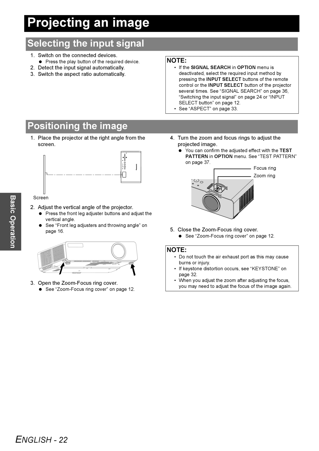 Panasonic PT-LW80NTU manual Projecting an image, Selecting the input signal, Positioning the image 