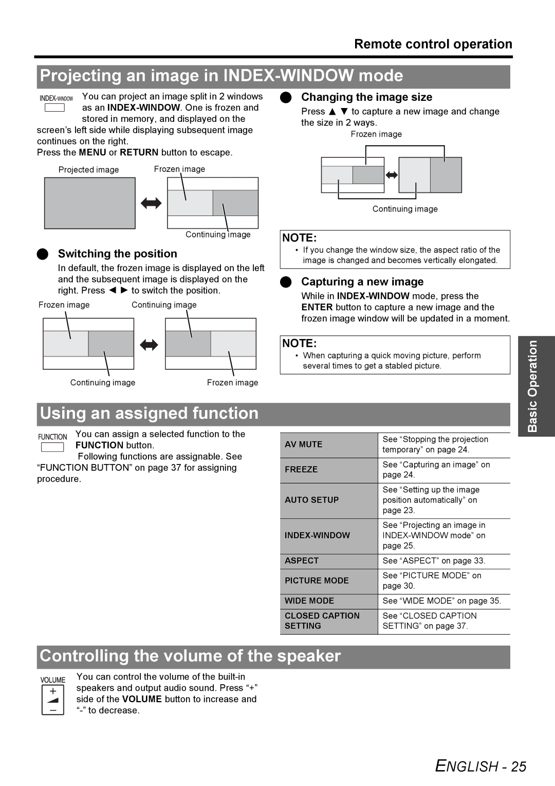 Panasonic PT-LW80NTU manual Projecting an image in INDEX-WINDOW mode, Using an assigned function 