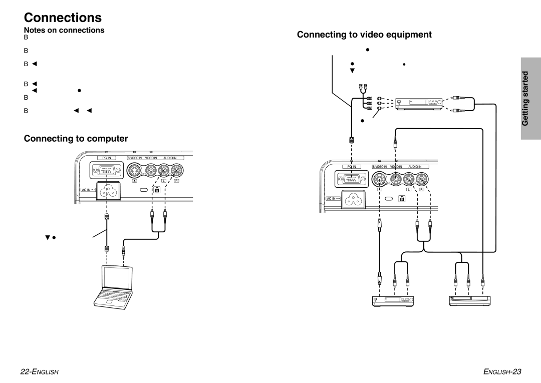 Panasonic PT-P1SDE manual Connections, Connecting to computer, Connecting to video equipment 