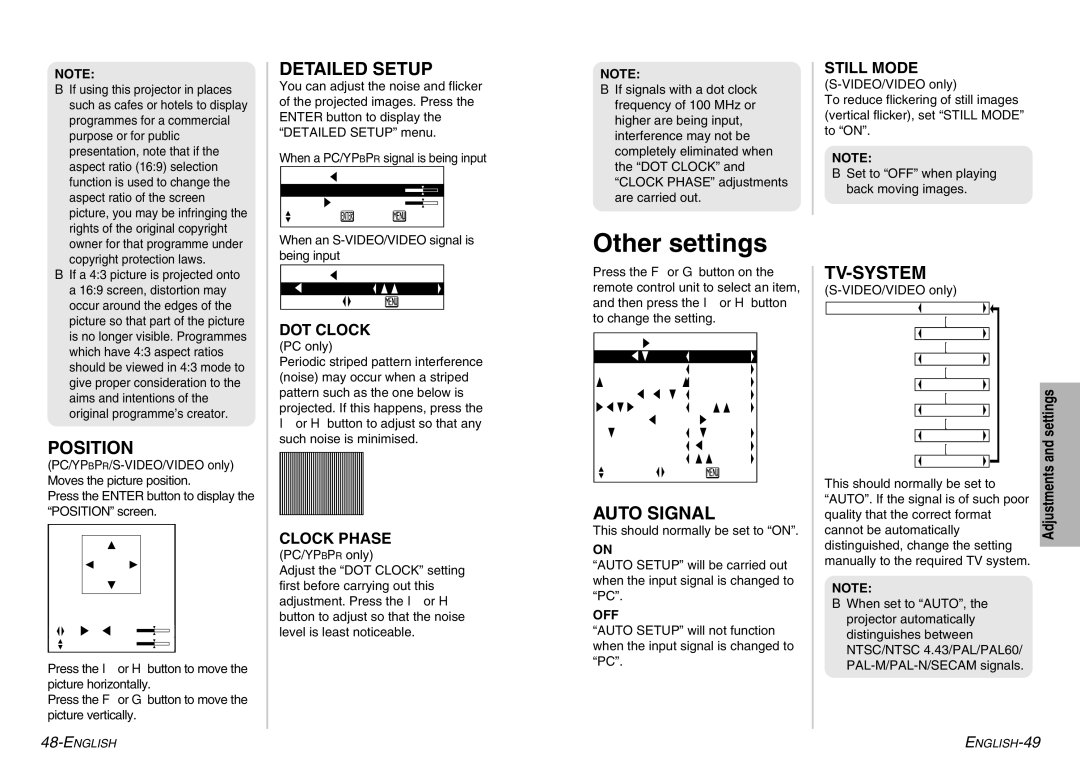 Panasonic PT-P1SDE manual Other settings, Position, Auto Signal, Tv-System 