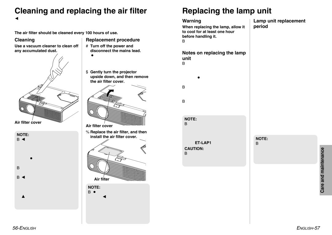 Panasonic PT-P1SDE manual Lamp unit replacement period, Cleaning, Replacement procedure 