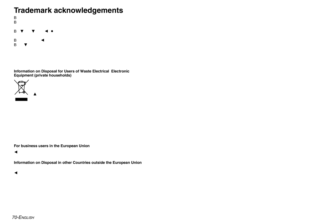 Panasonic PT-P1SDE manual Trademark acknowledgements, For business users in the European Union 