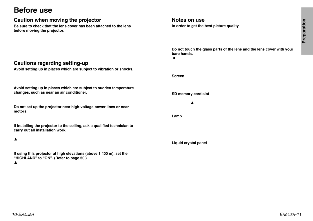 Panasonic PT-P1SDE manual Before use 