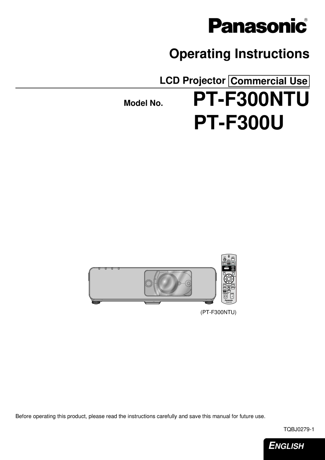 Panasonic PT-F300U, PTF300NTU manual 