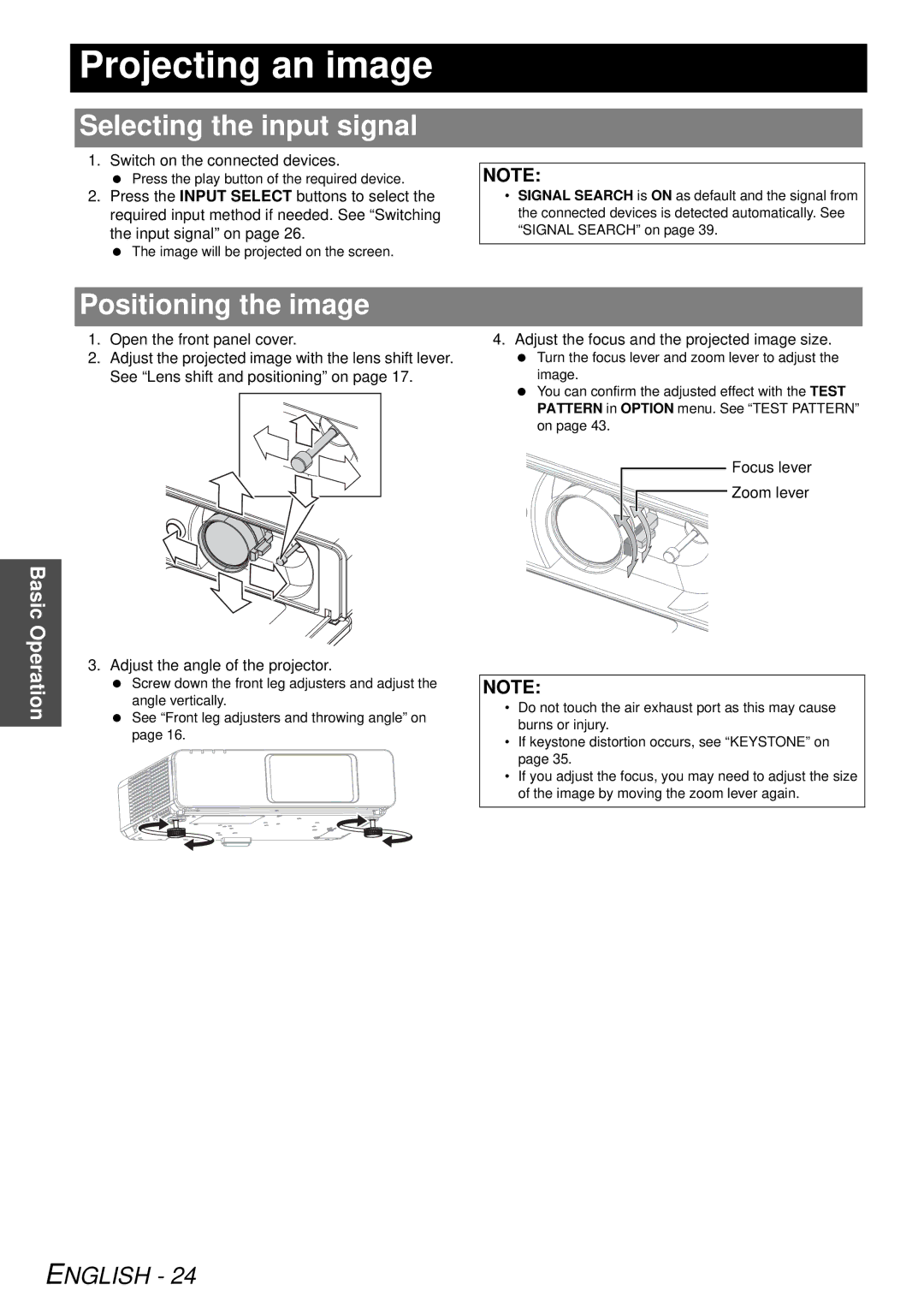 Panasonic PTF300NTU, PT-F300U manual Projecting an image, Selecting the input signal, Positioning the image 