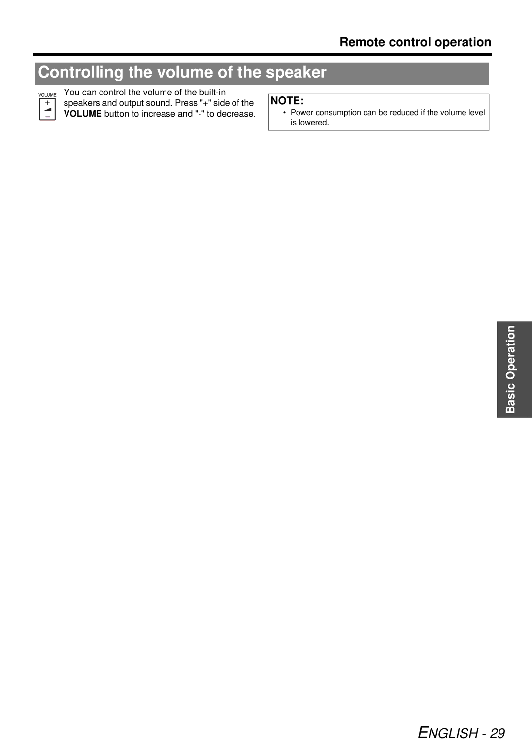 Panasonic PT-F300U, PTF300NTU manual Controlling the volume of the speaker 