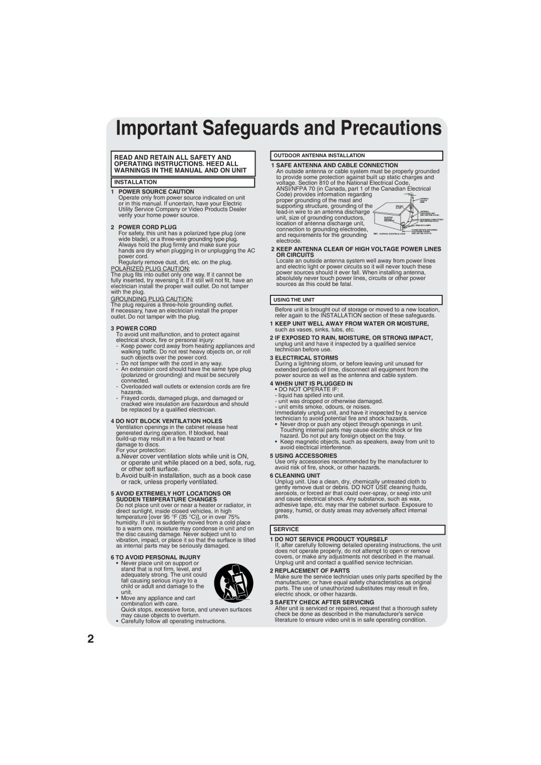 Panasonic PV 20D53, PV 27D53 manual Important Safeguards and Precautions 