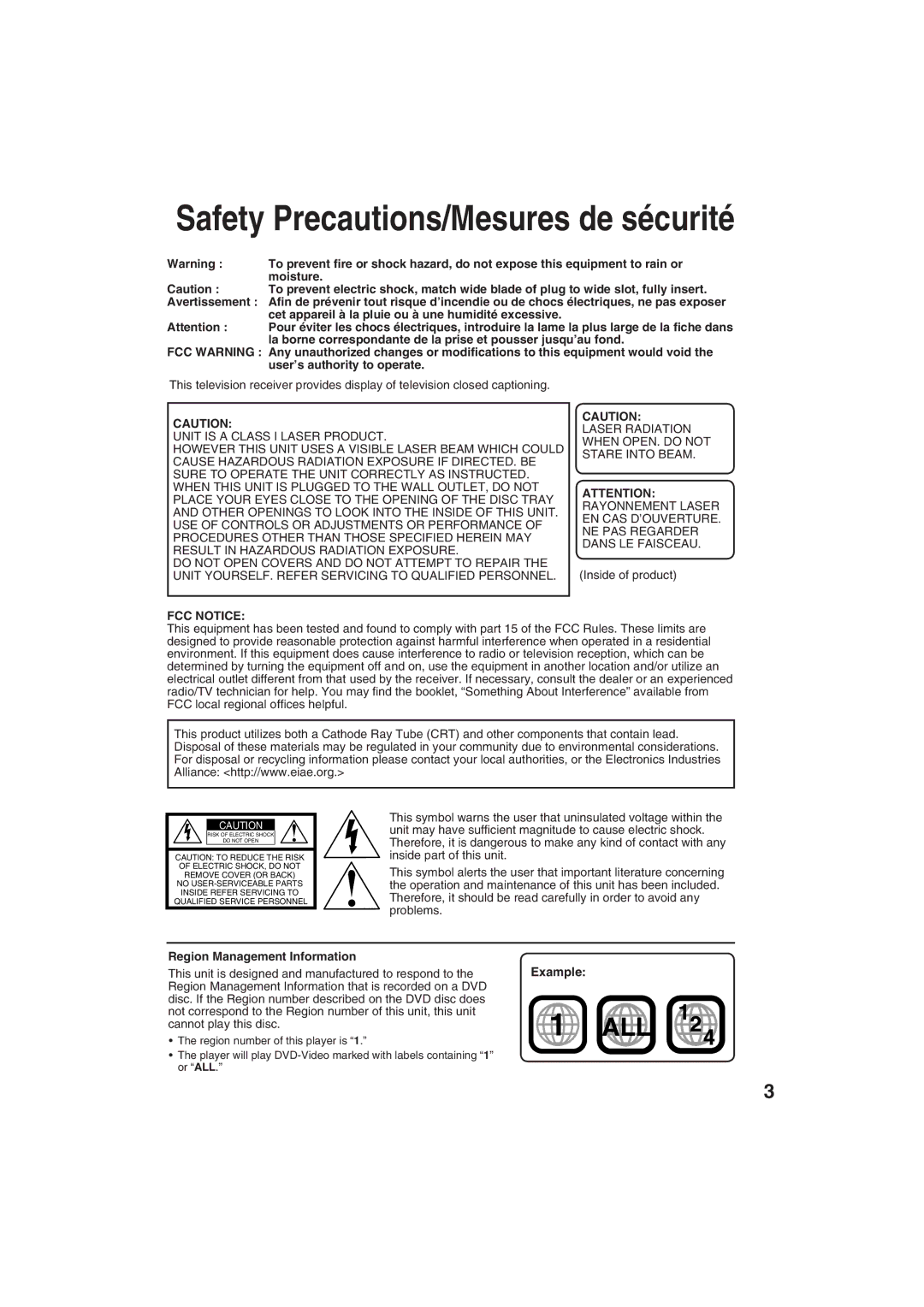 Panasonic PV 27D53, PV 20D53 manual Example, Region Management Information 