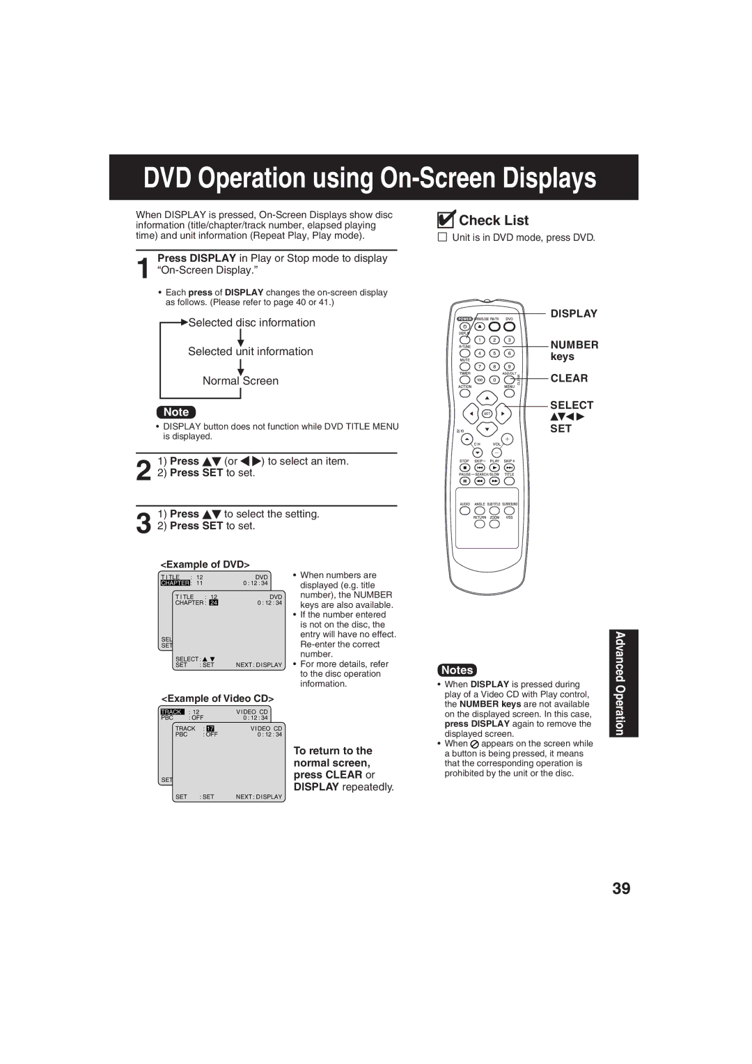 Panasonic PV 27D53, PV 20D53 manual Clear Select SET 