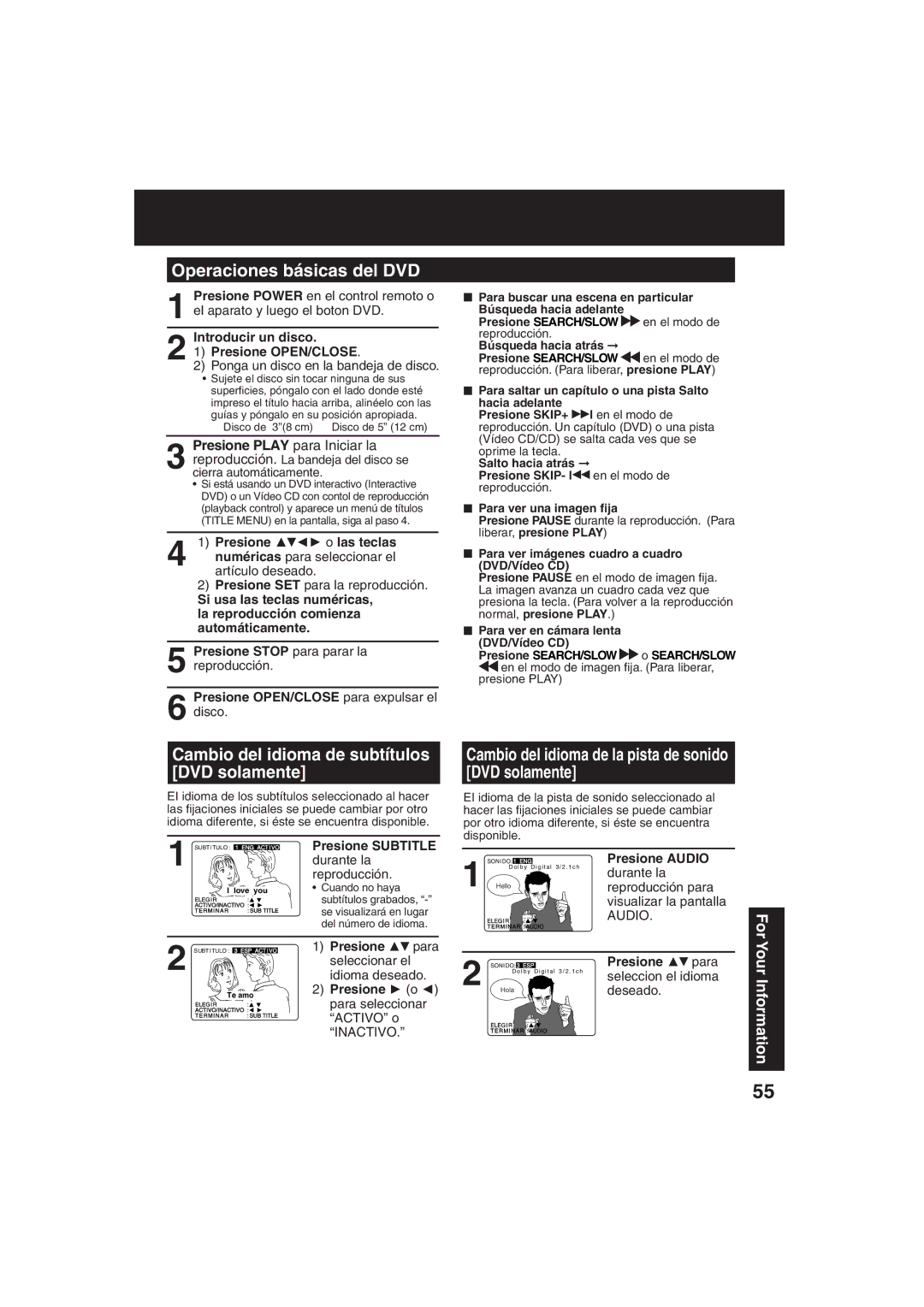 Panasonic PV 27D53, PV 20D53 manual Operaciones básicas del DVD, Cambio del idioma de subtítulos DVD solamente 