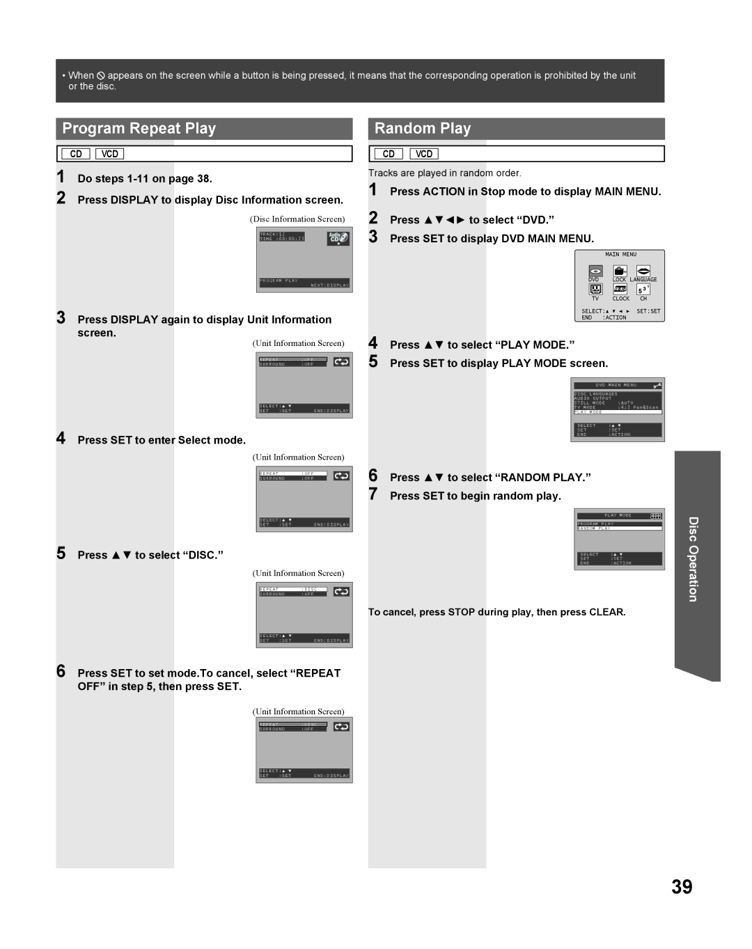 Panasonic PV 27DF25, PV 20DF25 operating instructions Play Random Play 