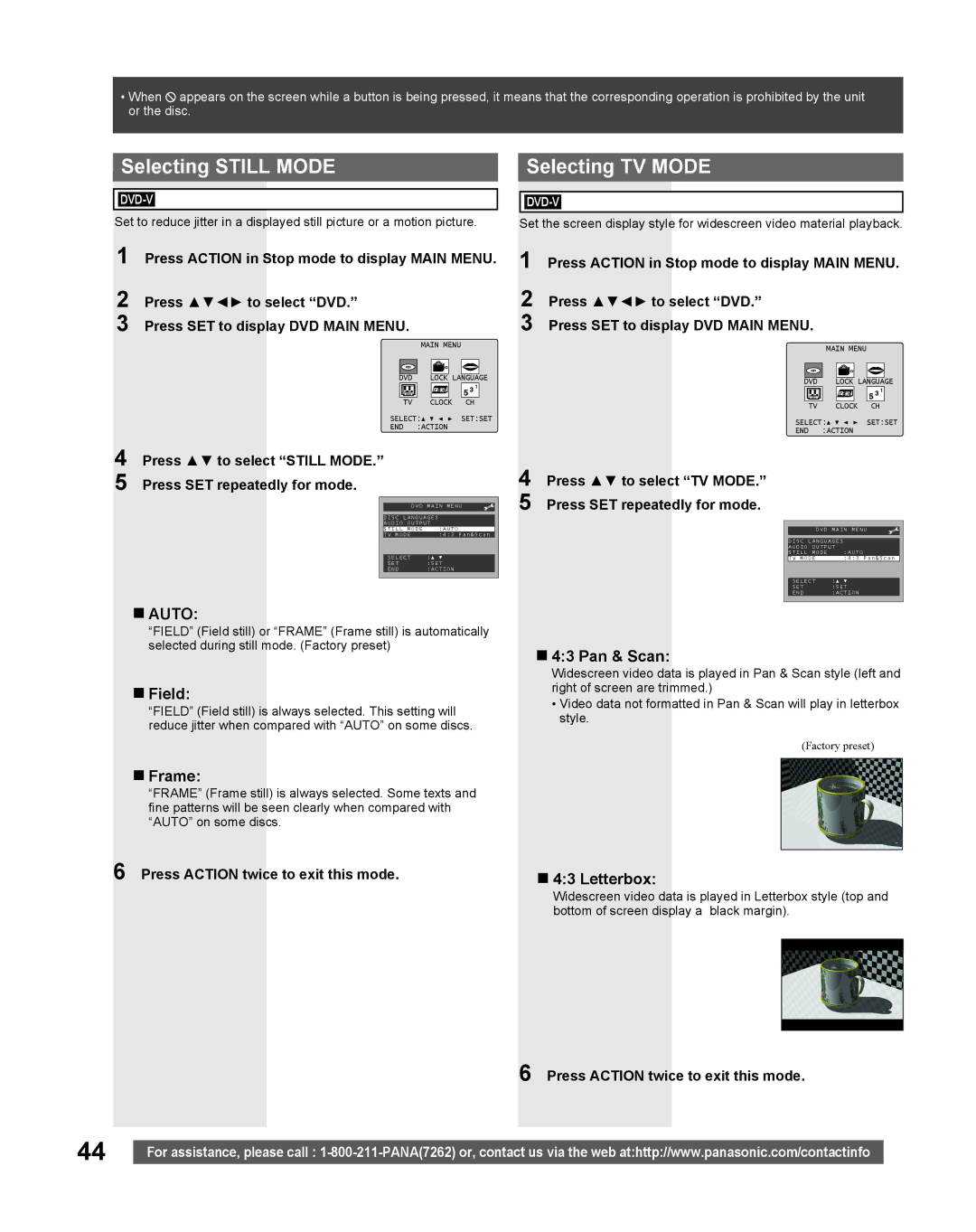 Panasonic PV 20DF25, PV 27DF25 operating instructions Selecting Still Mode, Selecting TV Mode 