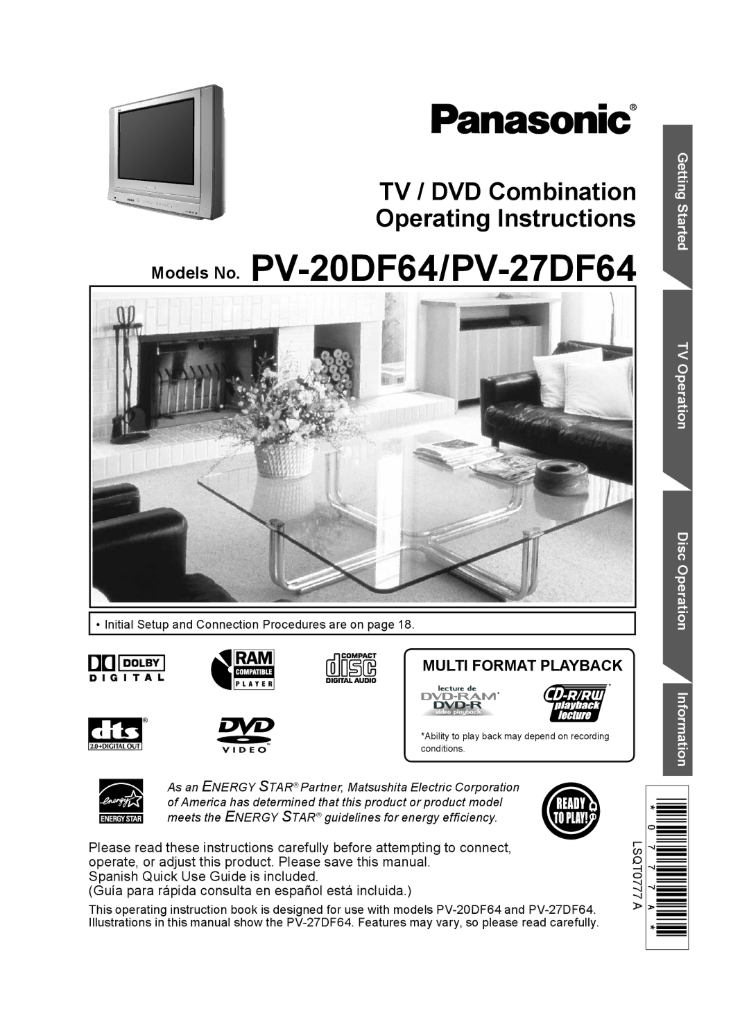 Panasonic PV 27DF64, PV 20DF64 operating instructions Models No. PV-20DF64/PV-27DF64, Multi Format Playback 