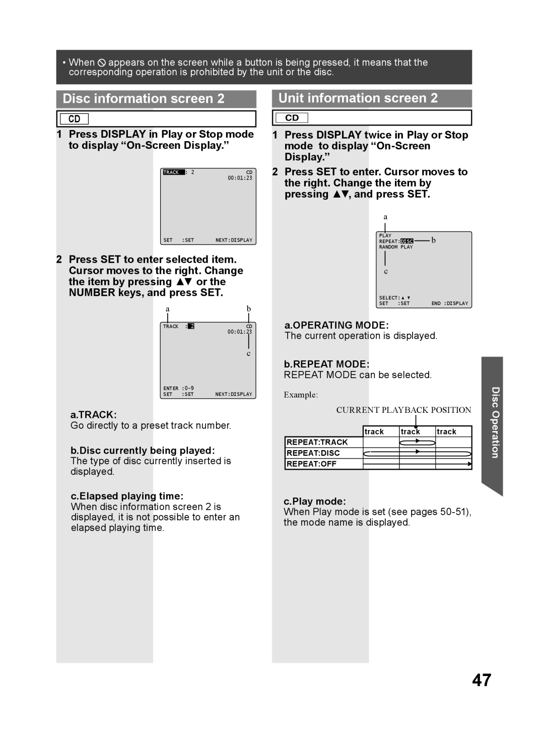 Panasonic PV 27DF64, PV 20DF64 operating instructions Track, Operating Mode, Play mode 