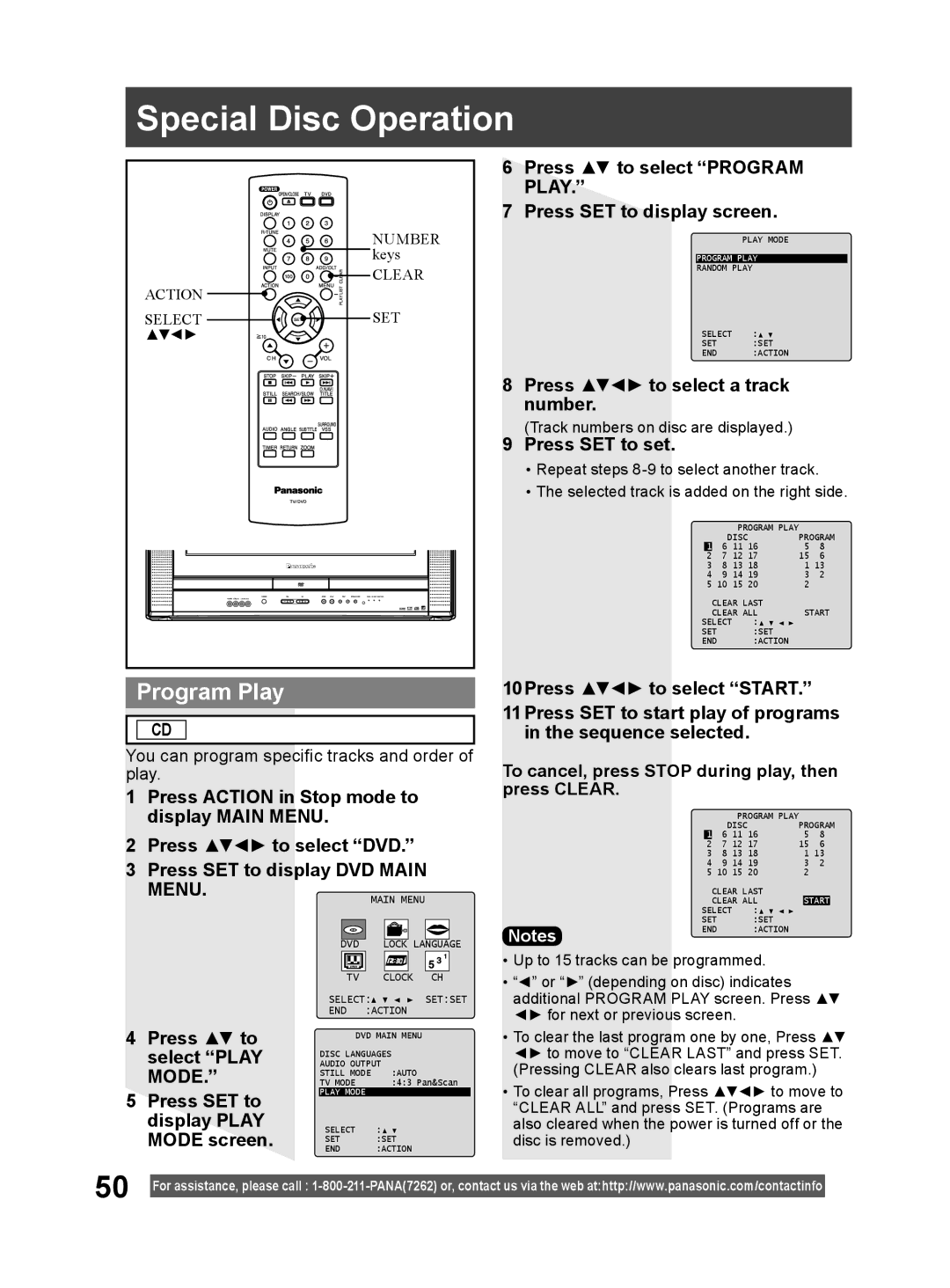 Panasonic PV 20DF64, PV 27DF64 operating instructions Special Disc Operation, Program Play, Mode 