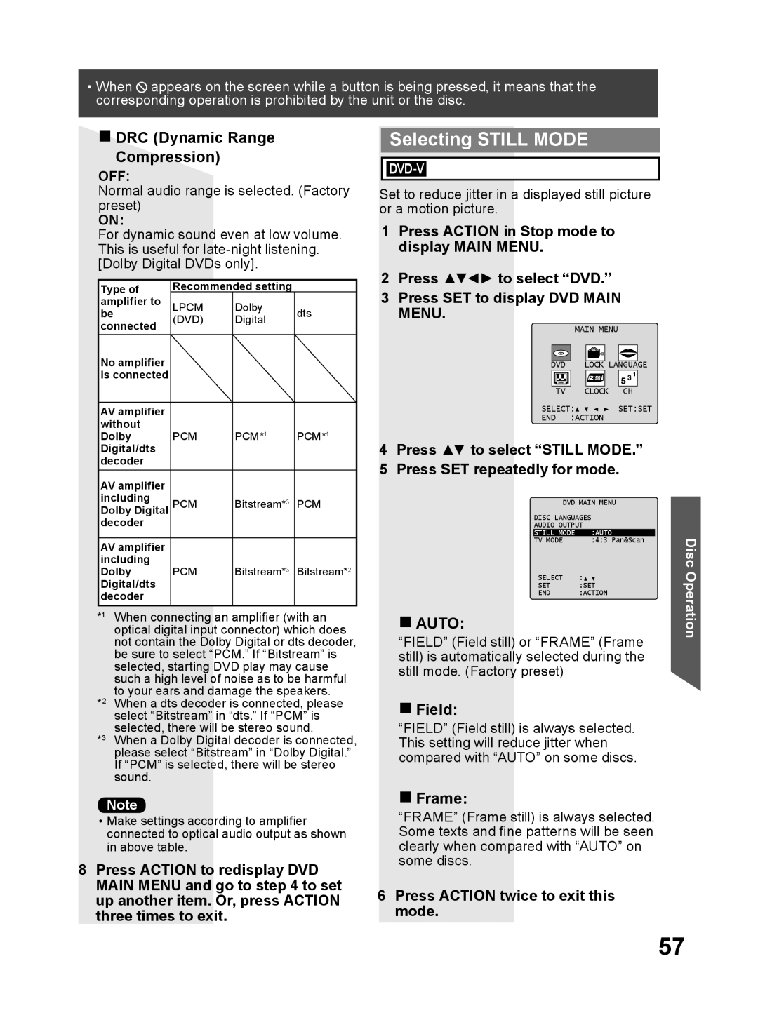 Panasonic PV 27DF64, PV 20DF64 operating instructions Selecting Still Mode, Auto 