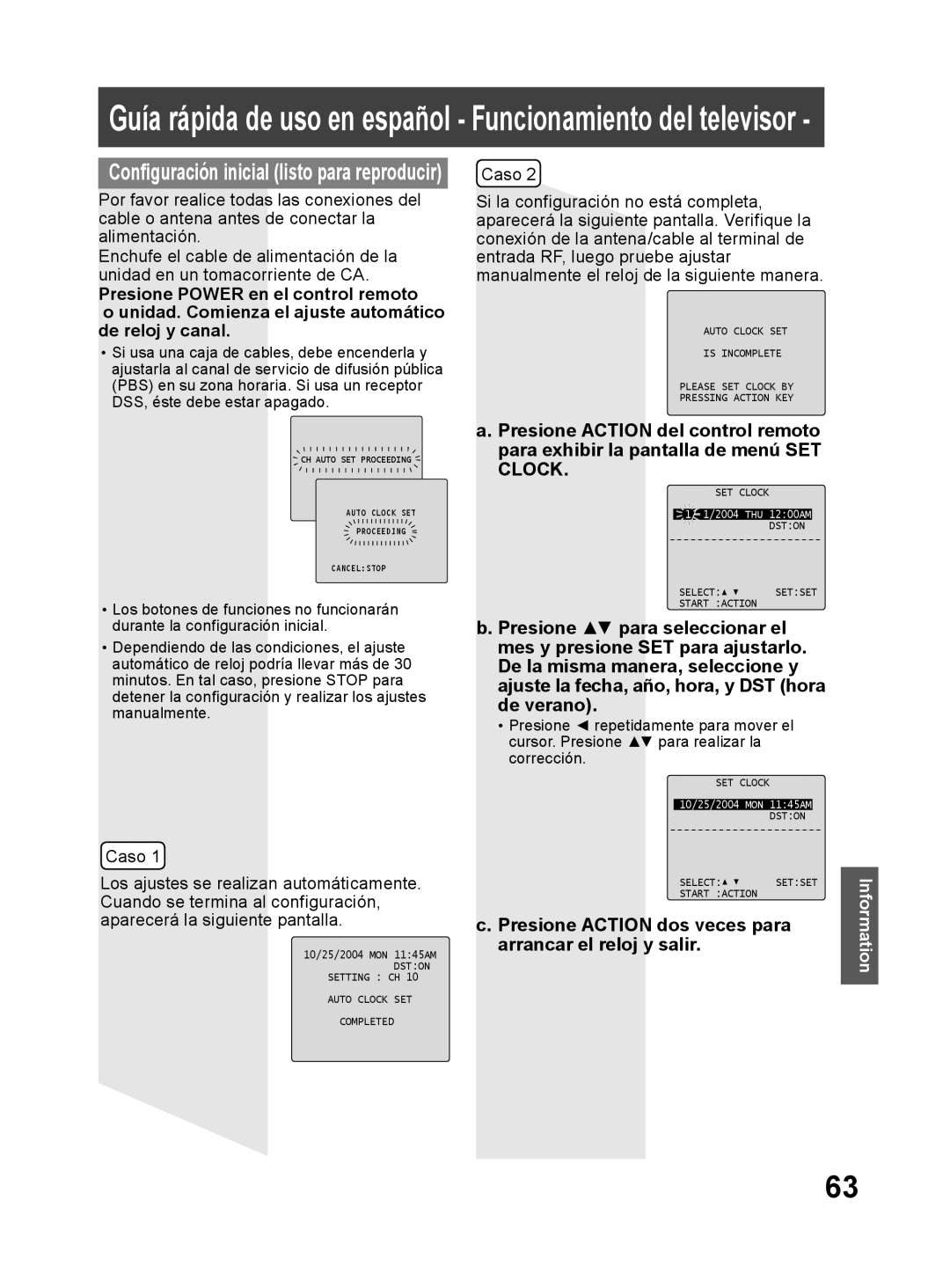 Panasonic PV 27DF64, PV 20DF64 operating instructions Guía rápida de uso en español Funcionamiento del televisor 