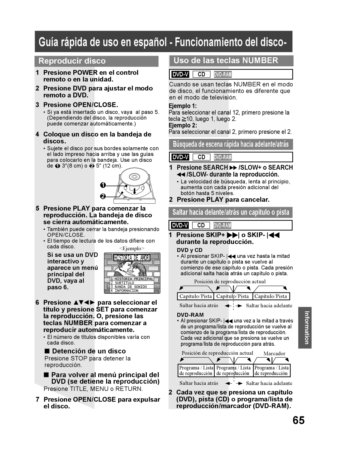 Panasonic PV 27DF64, PV 20DF64 operating instructions Reproducir disco, Uso de las teclas Number 