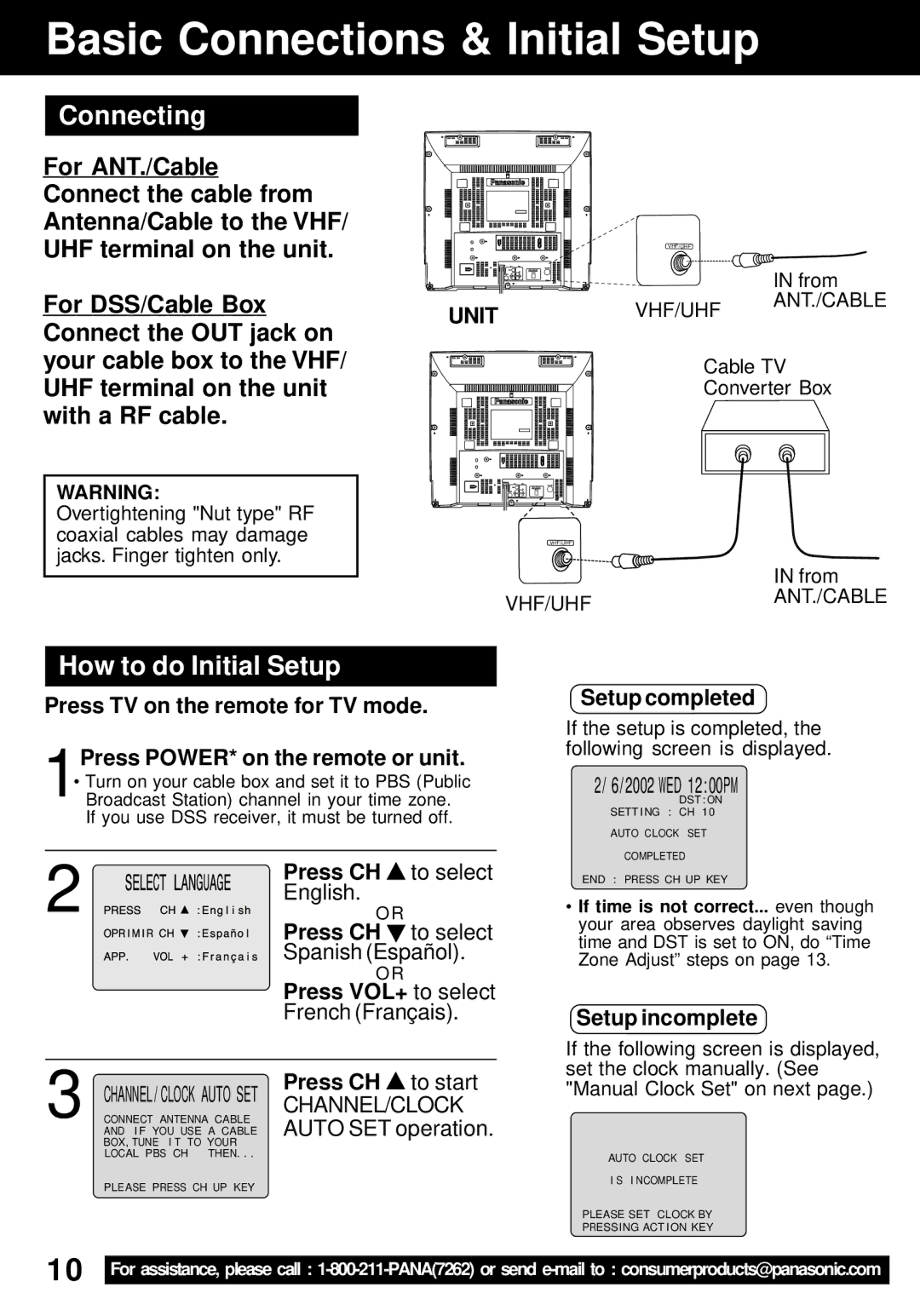 Panasonic PV-24DF62 manual Basic Connections & Initial Setup, Connecting, How to do Initial Setup 