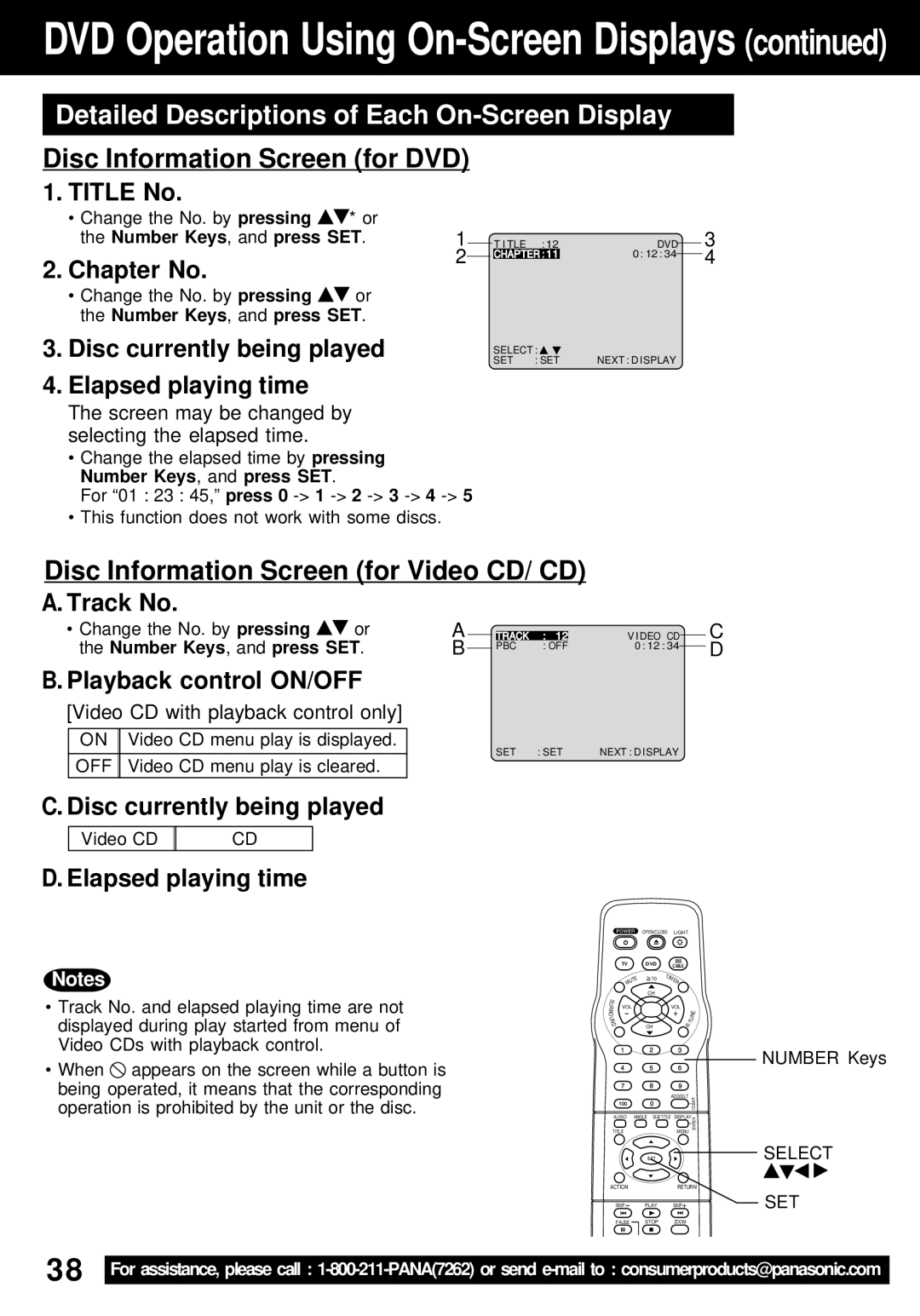 Panasonic PV-24DF62 manual Detailed Descriptions of Each On-Screen Display, Disc Information Screen for DVD, Select SET 