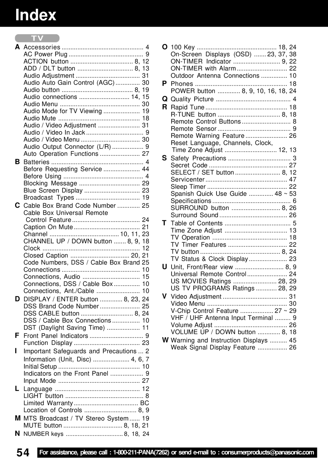 Panasonic PV-24DF62 manual Index, Osd, On-Timer 