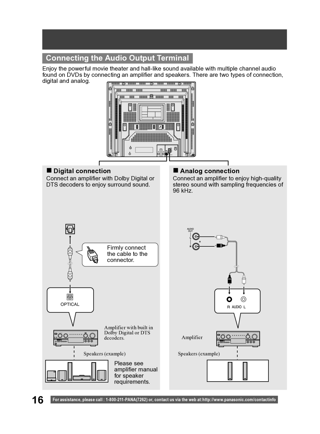 Panasonic PV-27DF4 operating instructions Connecting the Audio Output Terminal, Digital connection Analog connection 