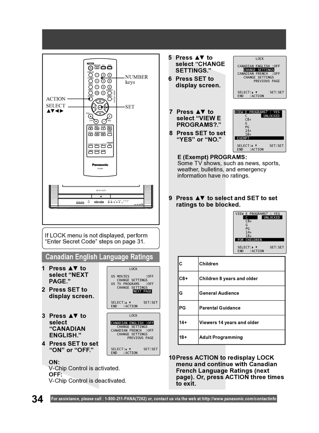 Panasonic PV-27DF4 operating instructions Canadian, English 