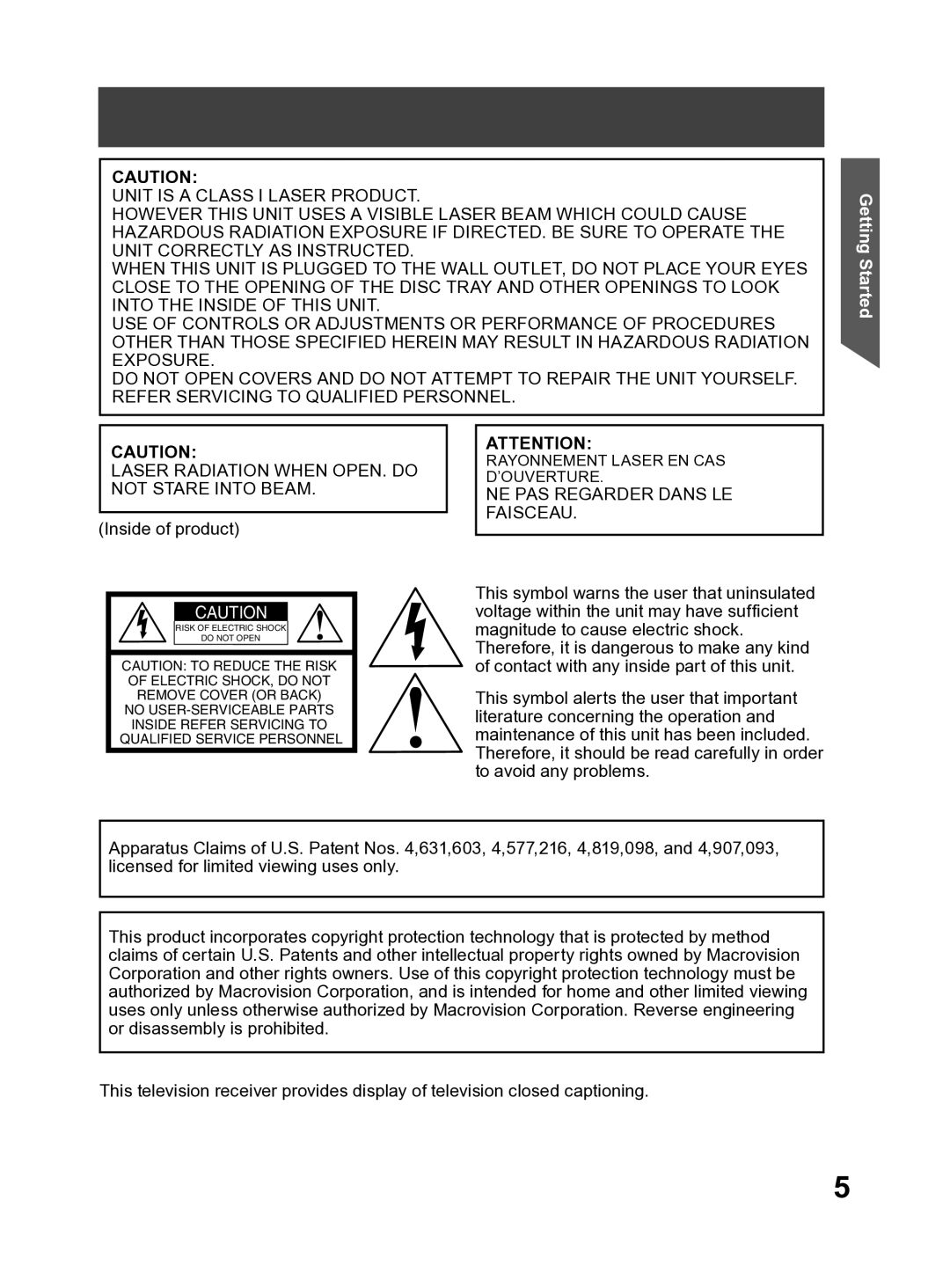 Panasonic PV-27DF4 operating instructions Getting Started 