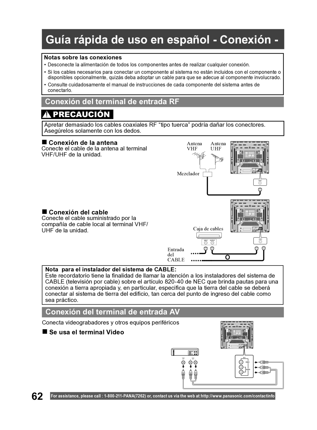 Panasonic PV-27DF4 operating instructions Guía rápida de uso en español Conexión, Conexión del terminal de entrada RF 