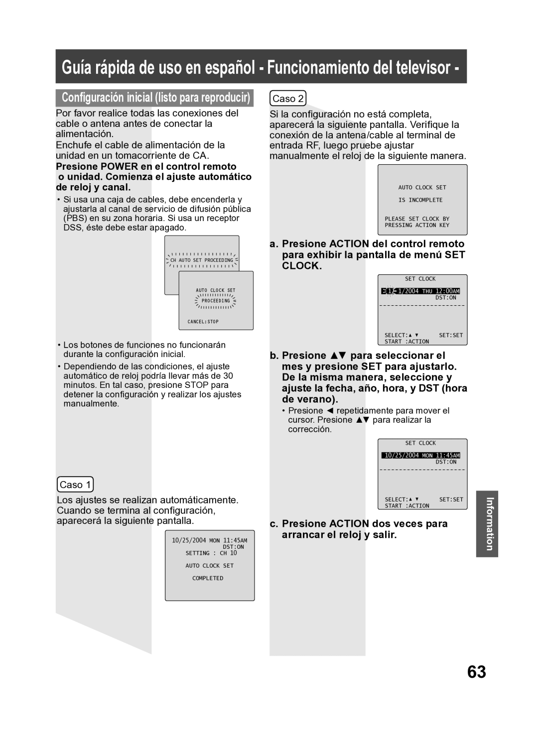 Panasonic PV-27DF4 operating instructions Guía rápida de uso en español Funcionamiento del televisor 