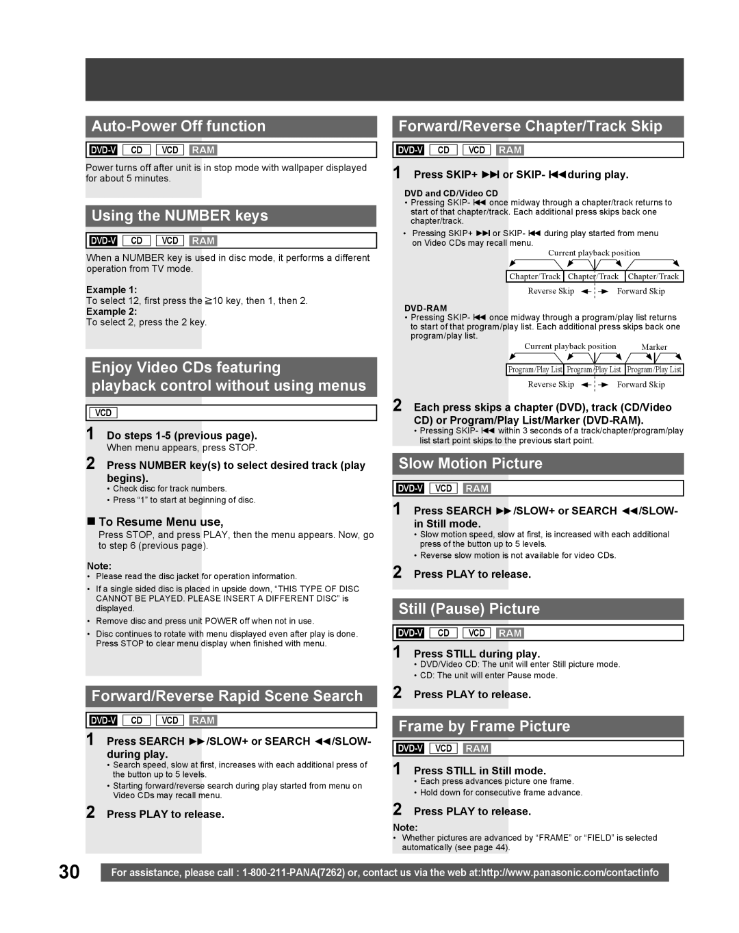 Panasonic PV-27DF5 Auto-Power Off function, Using the Number keys, Forward/Reverse Rapid Scene Search, Slow Motion Picture 