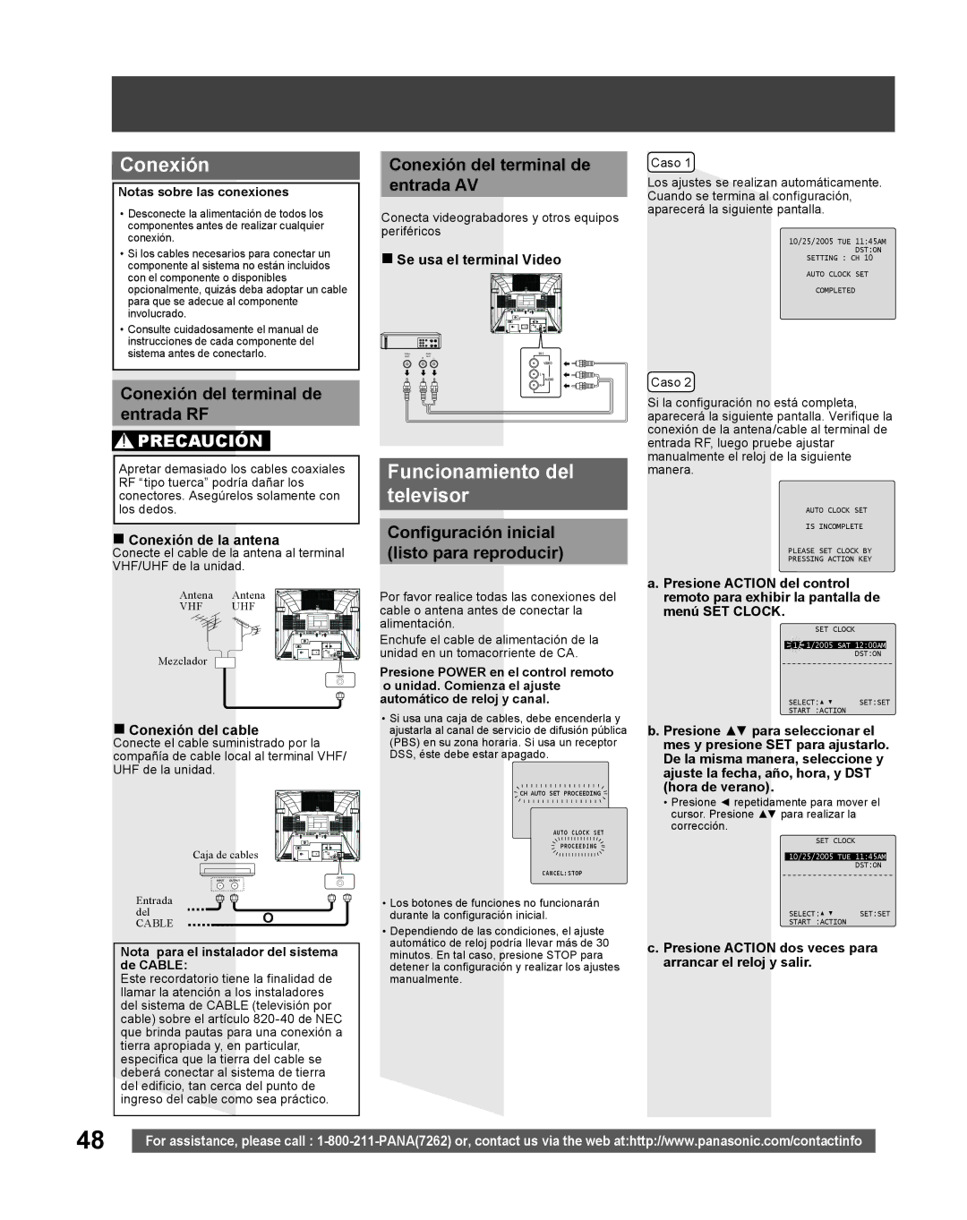 Panasonic PV-27DF5 manual Funcionamiento del televisor, Conexión del terminal de Entrada RF 