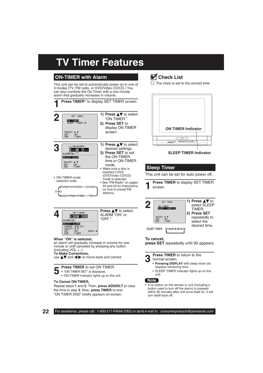 Panasonic PV 27DF63, PV 20DF63 operating instructions TV Timer Features, ON-TIMER with Alarm, Sleep Timer, To cancel 