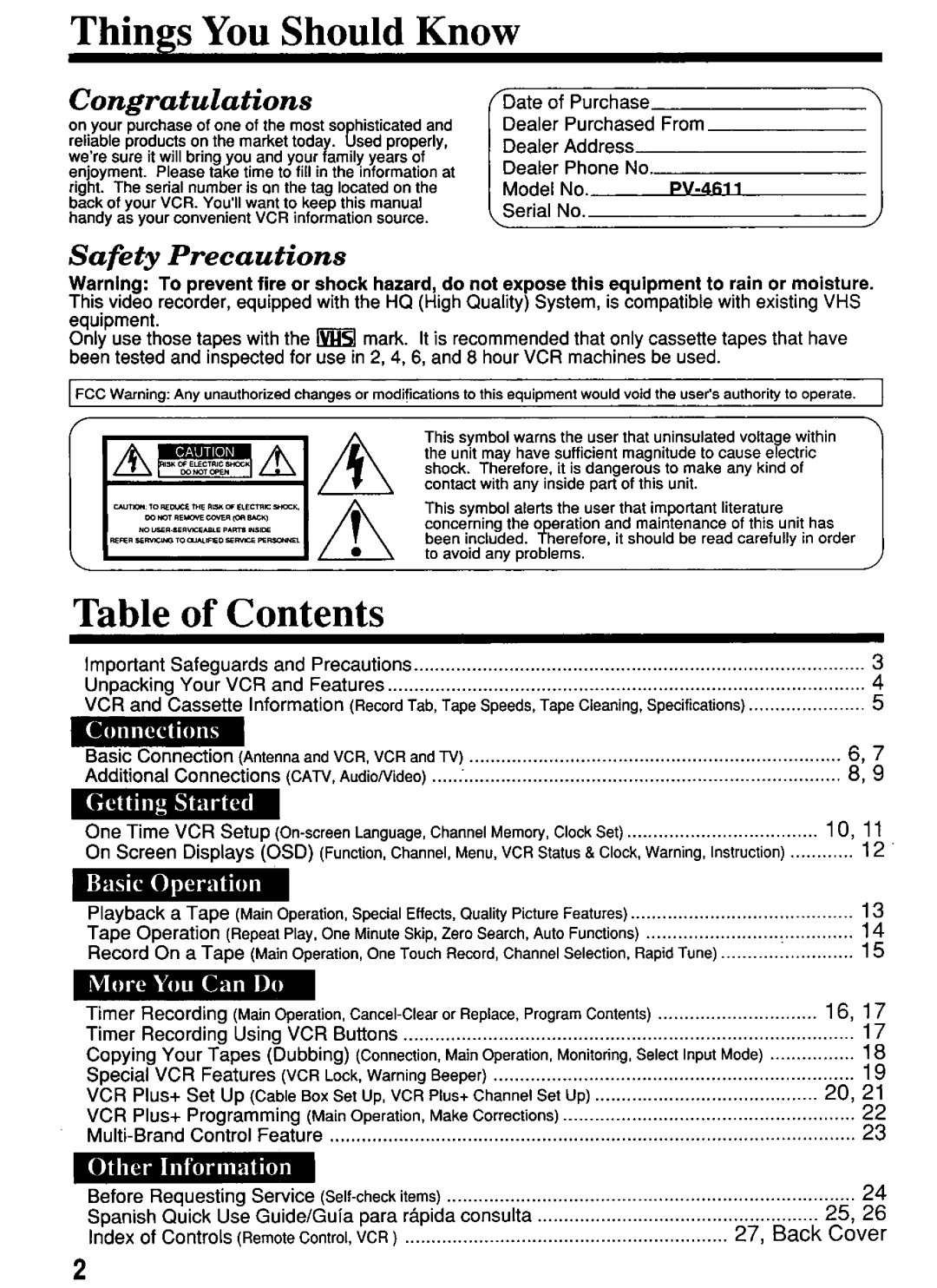 Panasonic PV-4611 manual 