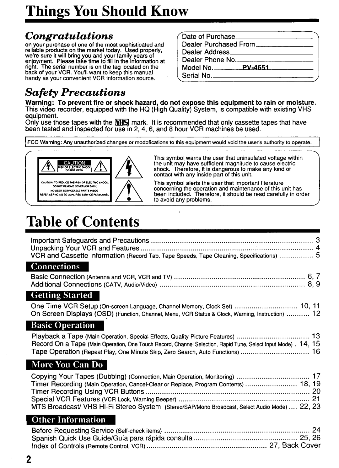 Panasonic PV-4651 manual 