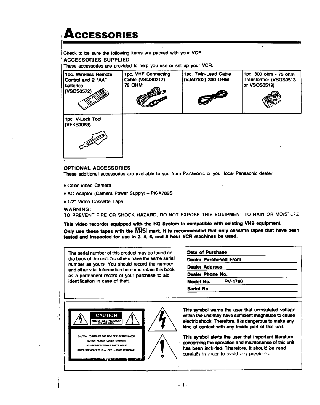 Panasonic PV-4760 manual 