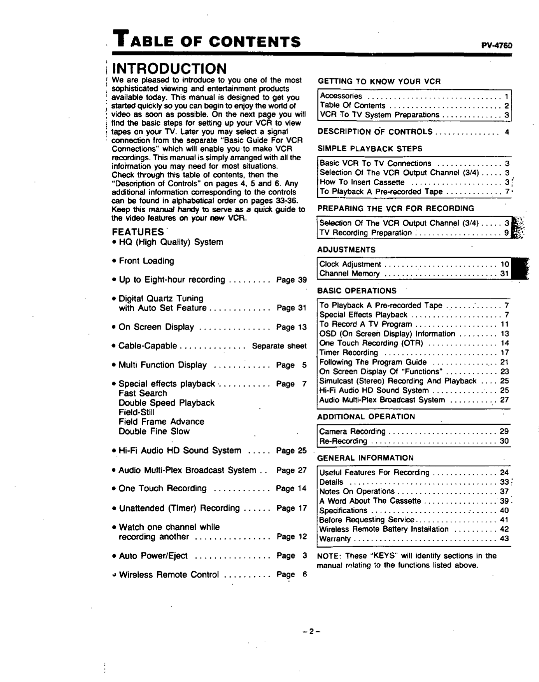 Panasonic PV-4760 manual 