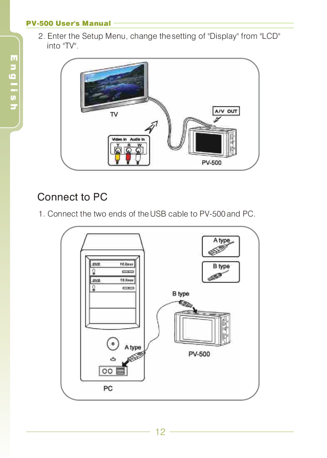 Panasonic PV-500 user manual Connect to PC 