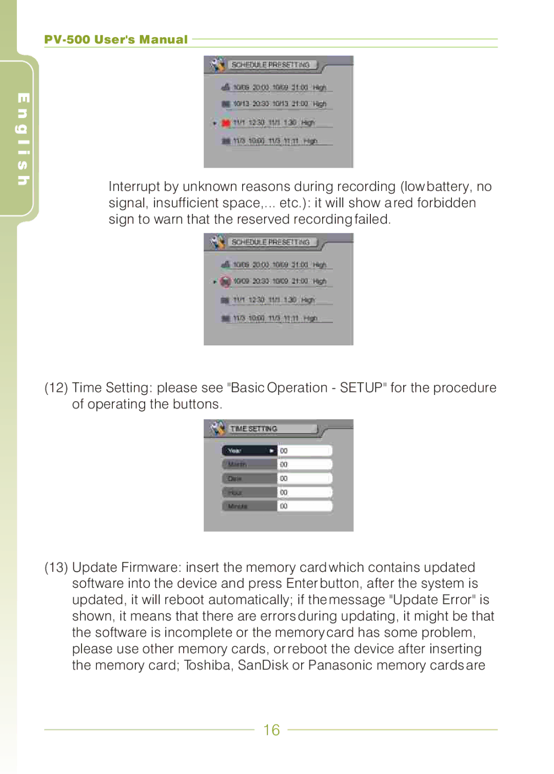 Panasonic PV-500 user manual G l i s h 