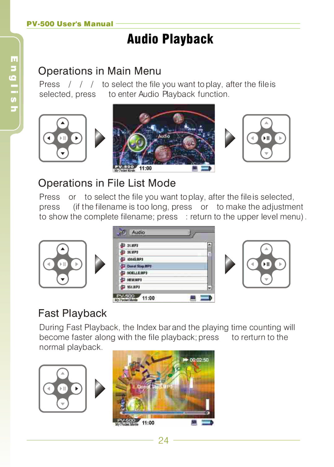 Panasonic PV-500 user manual Audio Playback 