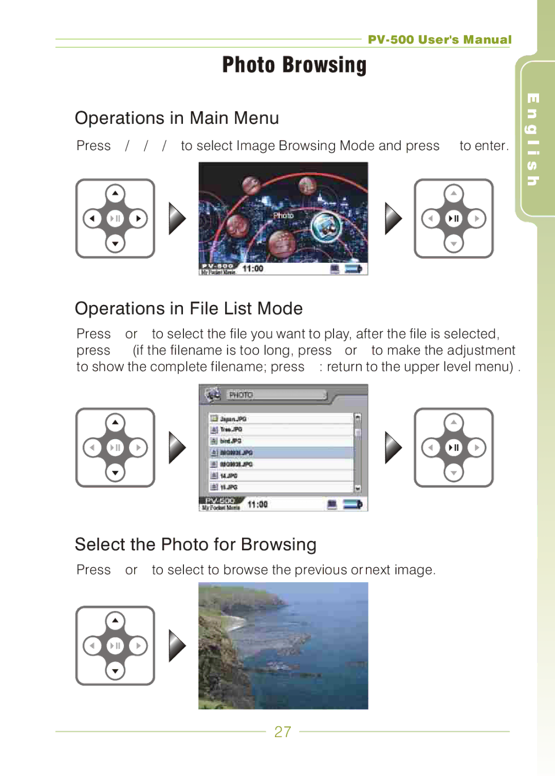 Panasonic PV-500 user manual Photo Browsing, Select the Photo for Browsing 